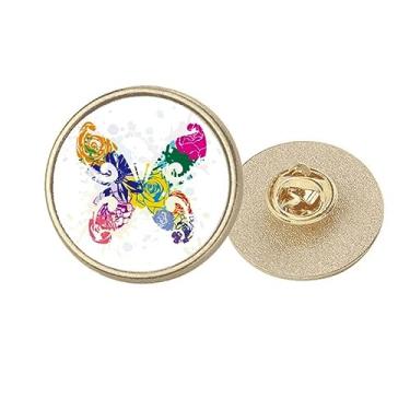 Imagem de Broche colorido com padrão floral grafite redondo metal dourado broche clipe, Medium, não aplicar