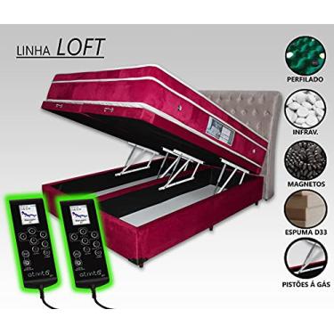 Imagem de Cama Box Baú Queen 1,58x1,98 com 2 Controles Massagem (Vinho (bordô)) + Cabeceira Bege