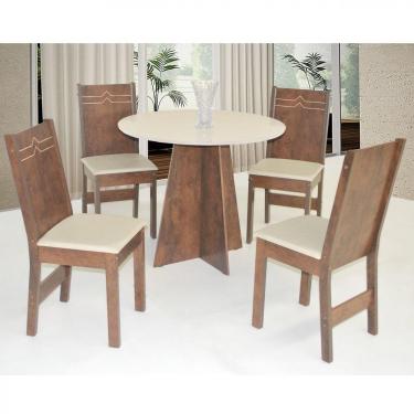 Imagem de Conjunto Sala de Jantar Mesa Redonda Elane com 4 Cadeiras Elane Móveis São Carlos Café/Off White