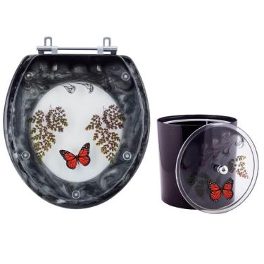 Imagem de Tampa de Vaso e Lixeira Decorada Preto com Borboleta Vermelha