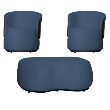 Imagem de Kit 2 Poltronas Decorativas e 1 Puff Grande Design Orgânico Beatriz Suede Composê Corino Marrom - Estopar