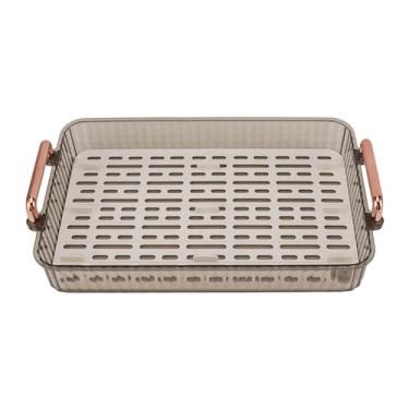 Imagem de Bandeja de drenagem de xícara de chá, bandeja de servir chá de drenagem de água de camada dupla tábua de drenagem de balcão de cozinha bandeja de armazenamento de xícara de chá com 2 alças para pia mesa de café banheiro (tamanho pequeno cinza)