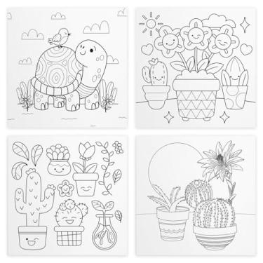 Imagem de Tela Para Pintura Infantil Colorir Pintar Arte Kit 4 Unidades Canvas 20x20cm (Natureza)