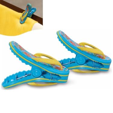 Imagem de Kit 2 Prendedores De Toalha Sandália Azul Clip Para Cadeira De Praia - 3100 Tobee