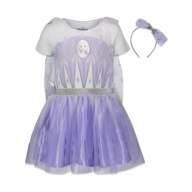 Imagem de Disney Fantasia infantil Elsa Frozen para meninas Cosplay vestido e faixa de cabeça Roxo/Branco 5T