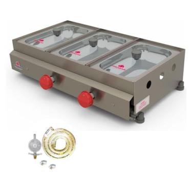 Imagem de Kit - Molheira Cachorro Quente 3 Cubas Gás (2 quentes) Pr-03g + Kit Gás - Progás