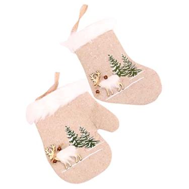 Imagem de Luxshiny 2 Peças Pingente De Árvore De Natal Sacos De Deleite De Natal Papai Noel Meias De Natal Enfeite De Árvore De Natal Meias Rústicas De Natal Alce Meia De Serapilheira Meias De