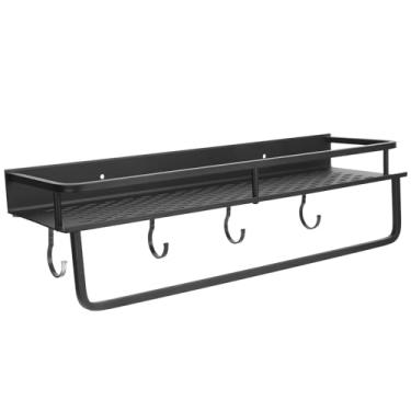 Imagem de Prateleiras de banheiro, instalação sem perfuração, prateleira de parede de banheiro com barra, durável, trilho de proteção elevado, placa de base oca para organizador de banheiro