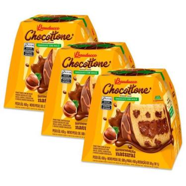 Imagem de Chocotone Bauducco Kit 3 Panetones De Chocolate E Avelã 450G
