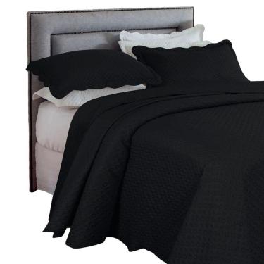 Imagem de Kit Cobre Leito Colcha Cama King Size 3pç Dupla Face 260x280cm Preto