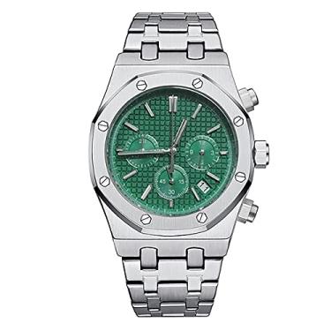 Imagem de Relógios masculinos de design original com pulseira de aço inoxidável japonês VK63 movimento de quartzo relógio masculino moda relógio de pulso masculino, Verde