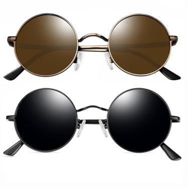 Imagem de Óculos de Sol Joopin Redondos Masculinos e Femininos Polarizados, Pequeno Círculo Hippie Vintage Retrô Steampunk Armação de Metal com Proteção UV (Preto + Marrom de Bronze)
