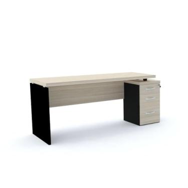 Imagem de Mesa Pé Painel com Gaveteiro 3 Gavetas Pe40 em Mdp 164 x 60 cm Cor Nogueira Casablanca Base Preta