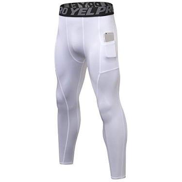 Imagem de Calça masculina de compressão, leggings atléticas, para treino, secagem rápida, camada de base para esportes de basquete, Comprimento total branco, XGG