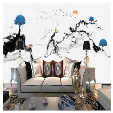 Imagem de TUYIFA Papel de parede 3d papel de parede tinta abstrata chinesa paisagem paisagem sala de estar quarto TV sofá fundo mural de parede (118" x 83" (300 x 210 cm), pano de seda)