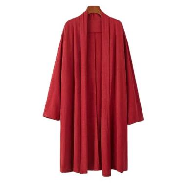 Imagem de Vestido tradicional chinês primavera outono roupão plus size manto retro solto casaco longo algodão linho cardigã roupas masculinas