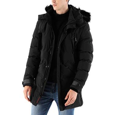 Imagem de Casaco de inverno masculino Ween Charm, jaqueta anoraque com capuz removível e acabamento falso, Black-8823, Medium