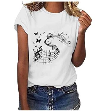 Imagem de Camiseta de batimento cardíaco para mulheres, camisetas com estampa floral, camisetas engraçadas, manga curta, casual, verão, camiseta fofa com estampa de animal, J#_branco, M