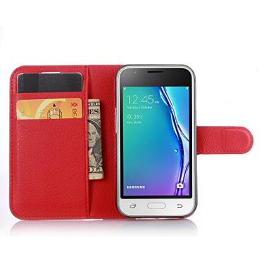 Imagem de Capa para Samsung Galaxy J1 Mini (modelo 2016), capa flip de couro PU para Galaxy J1 Mini (2016), capa de proteção de telefone estilo empresarial, capa com [compartimentos para dinheiro e cartão]