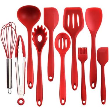 Imagem de MSP KIDS - Conjunto de 10 Colheres de Silicone Vermelho com Cabo em Aço Inoxidável - Moderno e Durável!