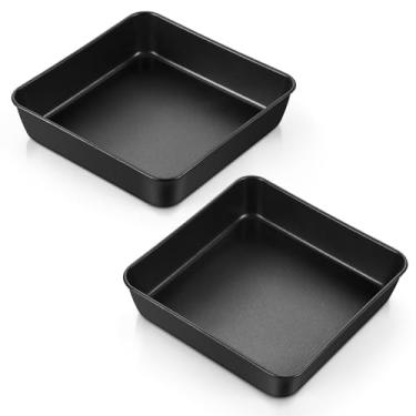 Imagem de P&P CHEF Forma quadrada de 20 cm, assadeira quadrada antiaderente para lasanha de brownie, núcleo de aço inoxidável para estrutura robusta, não tóxica e segura para forno, preta, 2 peças