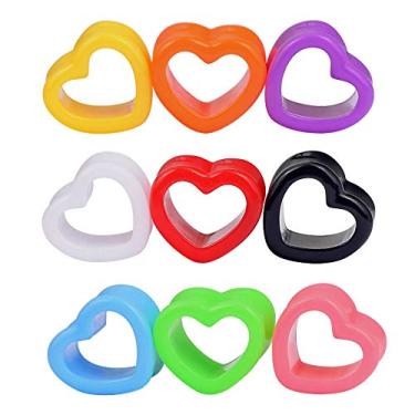 Imagem de Qmcandy 6 peças/18 peças de alargadores de orelha em acrílico em forma de coração conjunto de alargadores de orelha em cores mistas, extensor, alargador, calibre 6G-7/8 polegadas, Zircônia cúbica