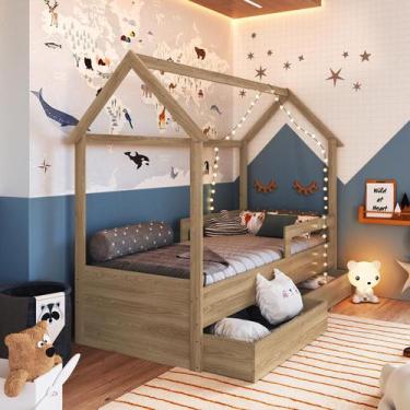 Imagem de Cama Infantil Montessori Tipo Cabana Com 2 Gavetas Aveiro - Completa M