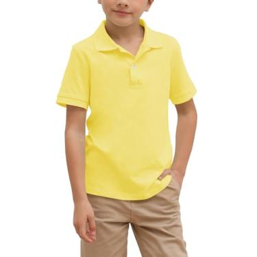 Imagem de Camisa polo de manga curta de uniforme escolar para meninos, fecho de botão, camisetas esportivas elásticas com absorção de umidade para crianças e adolescentes, Amarelo, 12-13 Anos