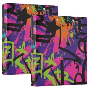 Imagem de Fichários de caderno de anéis redondos, fichários de caderno de 3,8 cm com bolsos internos, pacote com 1/2 fichários, capa dura, estampa de grafite abstrato, tinta spray