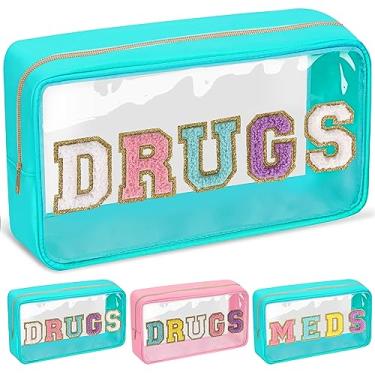 Imagem de izuzta Bolsa de maquiagem de Chenille Letter Clear DRUGS MEDS bolsa de maquiagem pequena para viagem, B - DROGAS - verde, Style B