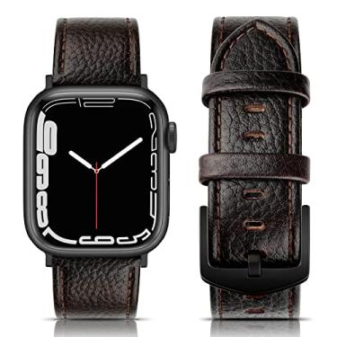 Imagem de EDIMENS Pulseiras de couro compatíveis com Apple Watch 46 mm, 45 mm, 44 mm e 42 mm (séries 1 2 3) e mulheres, vintage de couro genuíno compatível com Apple Watch séries 10, 9, 8, 7, 6, 5, 4 e SE2 SE