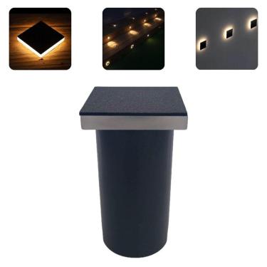 Imagem de Luminária Balizador Spot Quadrado Led Em PVC De 3W Luz Branco Quente De Embutir Em Piso Chão Solo Gramado Jardim Parede