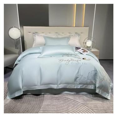 Imagem de Jogo de cama de algodão egípcio bordado 1200TC 4 peças King Queen Size lençol liso capa de edredom fronha roupa de cama, lençóis de cama (2 solteiros)