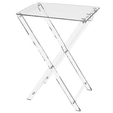 Imagem de CRYSFLOA Bandeja de TV grande de acrílico dobrável, mesa de canto dobrável, mesa de canto moderna, pequena, mesa lateral para sala de estar, quarto, cozinha, mesa de servir e lanche