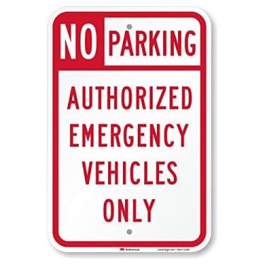 Imagem de SmartSign - K-5180-EG-12 x 18 Placa "No Parking - Autorizada Emergency Vehicles Only" | 30,5 x 45,7 cm Alumínio reflexivo 3M vermelho sobre branco