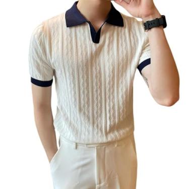 Imagem de YTPTPST Camisas Polo Masculinas Slim Fit Manga Curta Com Cabo Leve E RespiráVel Camisa Polo De Malha Tops De Golfe,White,XL