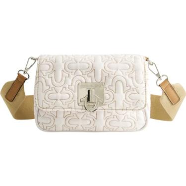 Imagem de True Religion Bolsa tiracolo feminina, bolsa jeans acolchoada com alça de ombro removível ajustável, branca, Branco