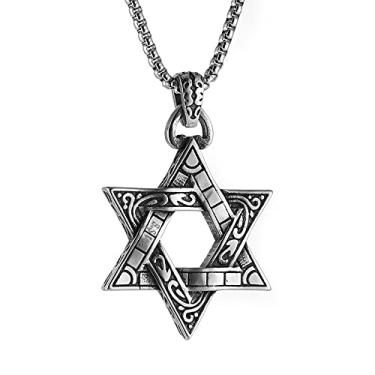 Imagem de STWTR Colar com pingente de estrela de Davi Magen para mulheres e homens, corrente prata aço inoxidável Israel