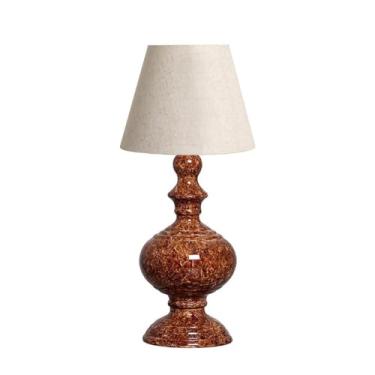 Imagem de Abajur Pequeno para Quarto Luminária de Mesa Marrom Petra com Cúpula 53x25 cm