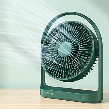Imagem de JISULIFE Ventilador de mesa, pequeno ventilador de mesa portátil operado por bateria com 4 velocidades, máximo de 15 horas, fluxo de ar forte, ultra silencioso, ventilador de mesa elétrico