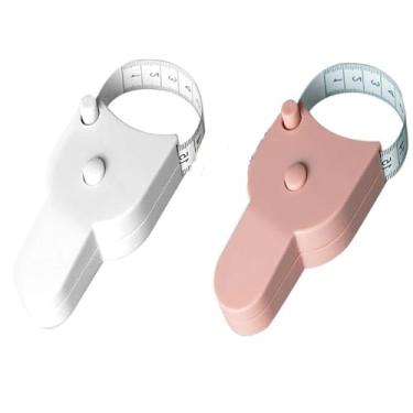 Imagem de Fita métrica corporal de 150 cm, alfaiate, botão de pressão, retração, alfaiate, costura, artesanato, fita de pano, auto-aperto, régua de medida (Branco + Rosa)