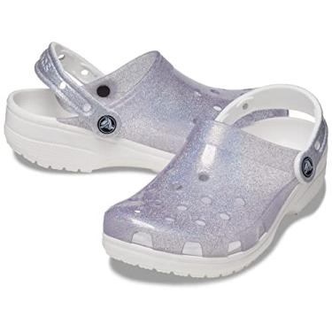 Imagem de Crocs Tamanco unissex clássico translúcido para adultos, Glitter branco, 14 Women/12 Men