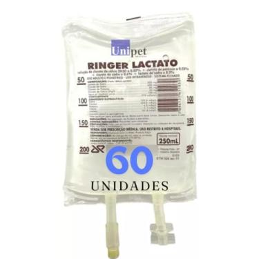 Imagem de Solução Ringer Lactato 250 mL JP - 60 Unidades - Reposição de Eletrólitos, Hidratação, Solução Estéril, Reidratação Animal - Unipet