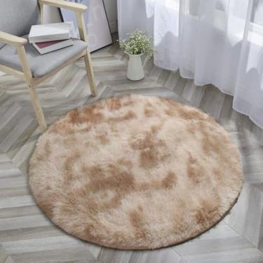 Imagem de Tapete tingido em gravata redondo de pelúcia para quarto tapete felpudo gradiente para mesa de centro doméstico tapete de proteção de piso, camelo, 60x60cm(23,6 pol.)