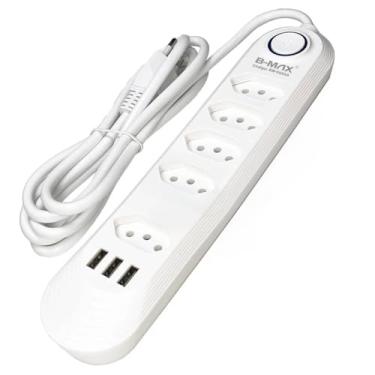 Imagem de Extensão De Tomada Filtro de Linha Com Entrada Usb Bivolt Cabo 2 Metros De Comprimento (branco[5 Tomadas + 3 USB])