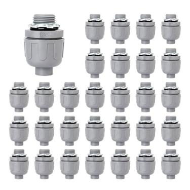 Imagem de Feotech Conector líquido apertado de 1/2 polegada - pacote com 30 acessórios de conduíte elétrico de PVC conectores flexíveis retos de 180 graus para casa, cozinha e banheiro conector de conduíte