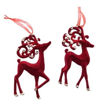 Imagem de menolana Enfeite de árvore de Natal pendurado decoração de árvore de Natal pequeno pingente vermelho decorativo flocado presente de Natal para loja escritório, Cervo Sika