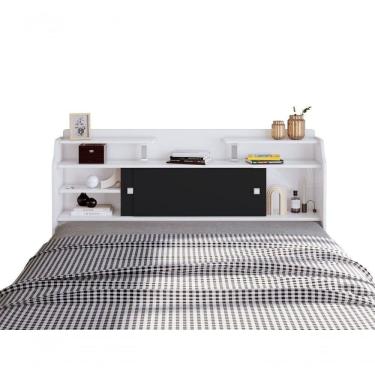 Imagem de Cabeceira Casal Flex Elisa Conjunto Box 138cm Branca/preta