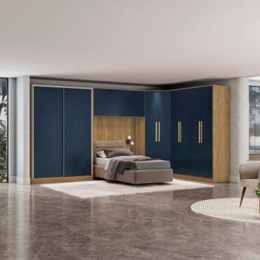 Imagem de Quarto Modular Kappesberg Adapt Nogueira/ Azul Profundo 5 Peças 418cm 