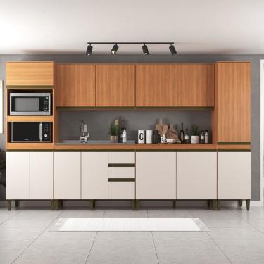 Imagem de Cozinha Cecilia 6 Pecas com Aéreo Madeirado e Paneleiro Freijó/Off White